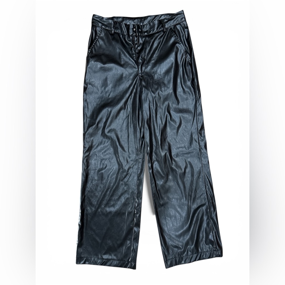 Men's Shiny Black Pleather Pants Size M